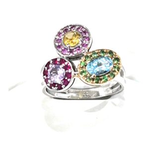 Sortija con Piedras Naturales de colores en Oro blanco